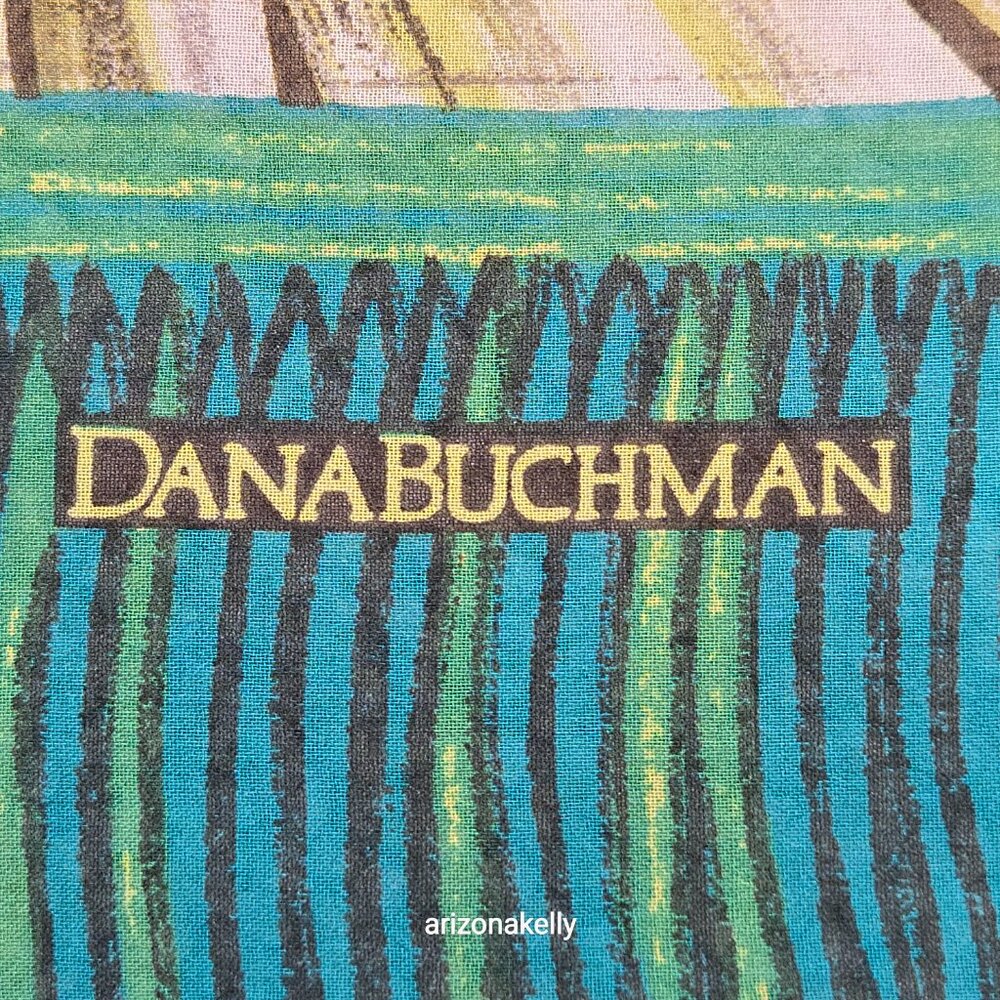 NWT Silk Scarf Hand Rolled Crepe Tropical Leaves Green Dana Buchman - Picture 4 of 12